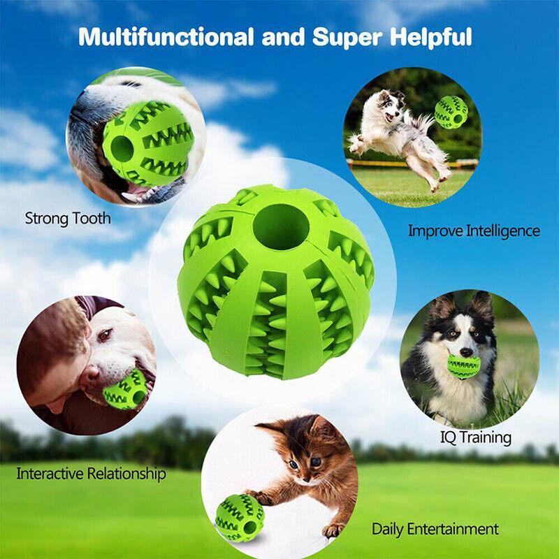 Dog Chew Toy Rubber Ball Treat Dispenser Dental Cleaning Training Play Ball