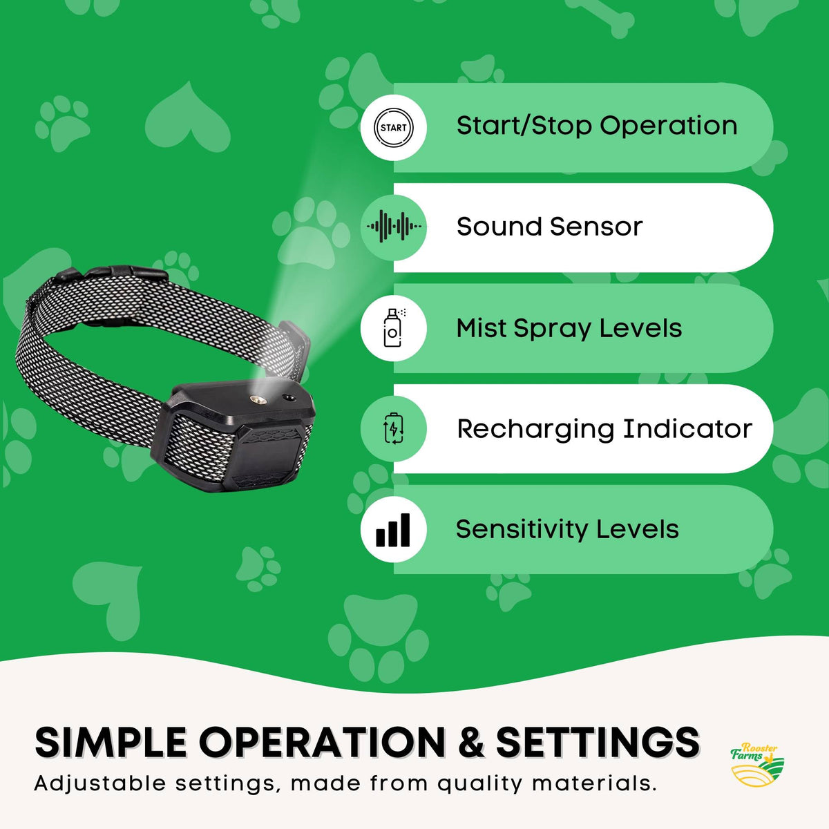 Rooster Farms Citronella Bark Collar Dog Training Sound Spray Rechargeable-4