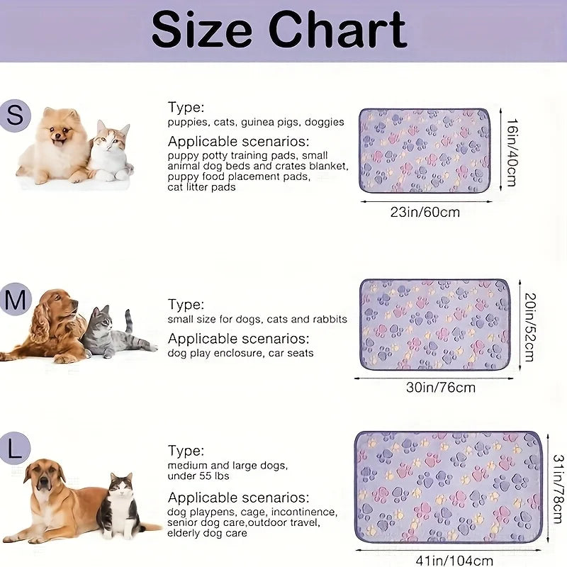 Comfortable Pet Towel Soft Warm Flannel Paw Print  Sleeping Cushion Blanket for Dog Cat Cozy Rest Bed Mat Household Pet Supplies