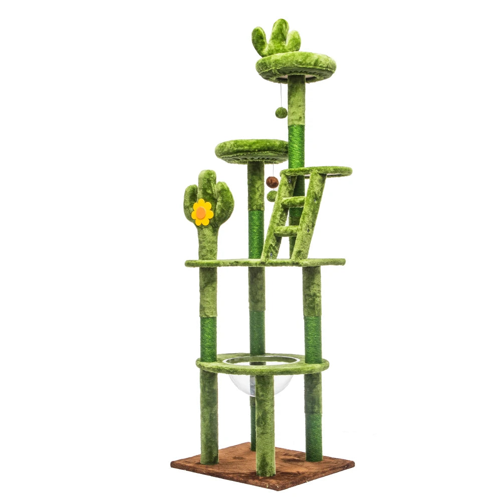 72in Cactus Cat Tree Tall Cat Tower for Indoor Cats W/Transparent Capsule,Sisal Scratching Posts,Plush Perches and Interactive Toys,Multi-Level Cat Activity Center Furniture for Kittens and Large Cats