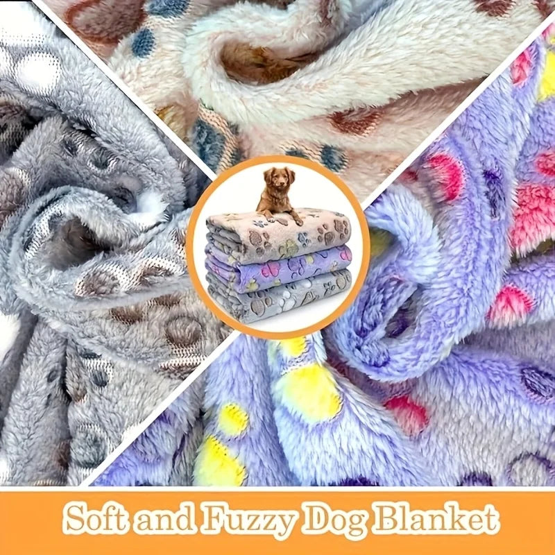 Comfortable Pet Towel Soft Warm Flannel Paw Print  Sleeping Cushion Blanket for Dog Cat Cozy Rest Bed Mat Household Pet Supplies