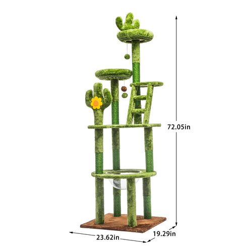 72in Cactus Cat Tree Tall Cat Tower for Indoor Cats W/Transparent Capsule,Sisal Scratching Posts,Plush Perches and Interactive Toys,Multi-Level Cat Activity Center Furniture for Kittens and Large Cats