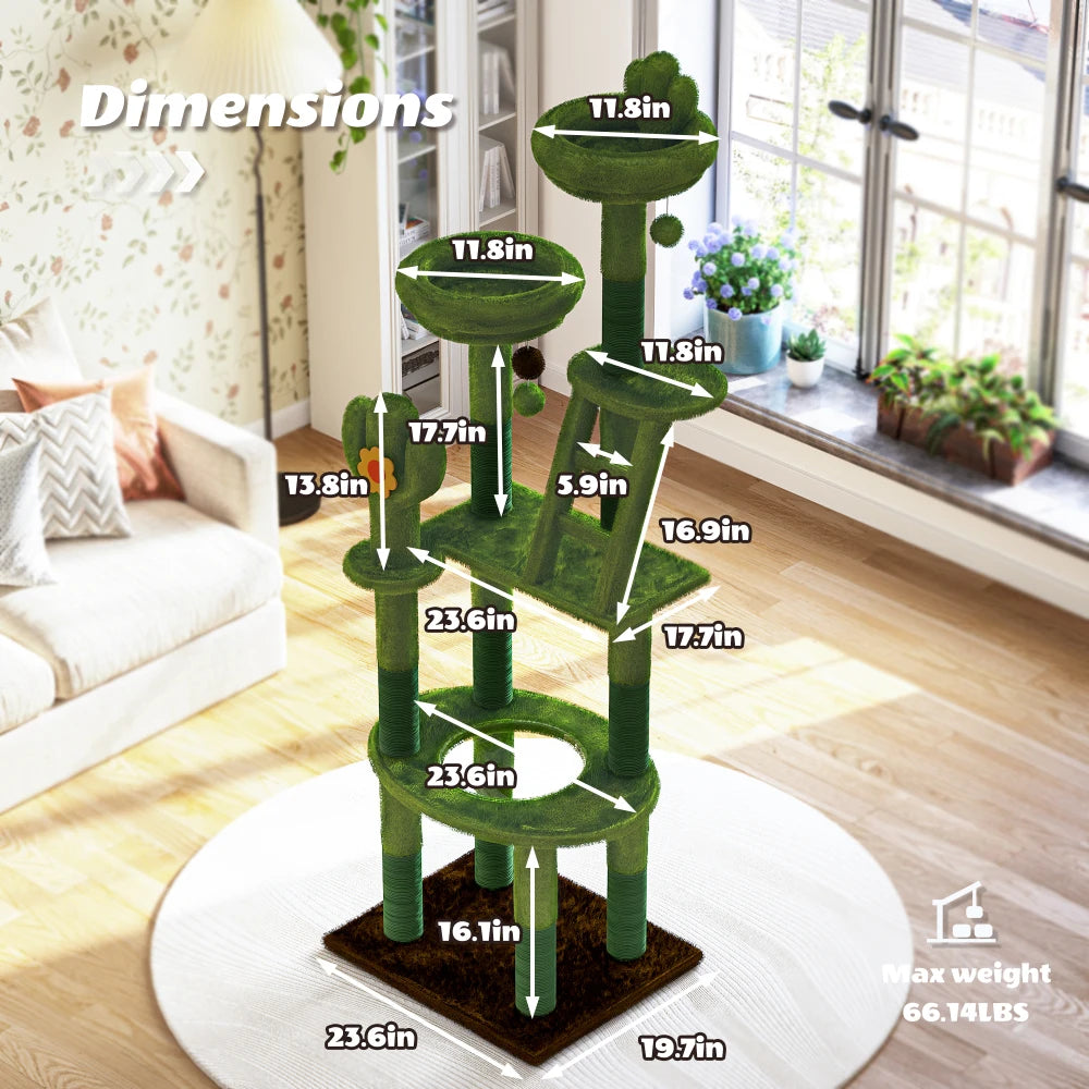 72in Cactus Cat Tree Tall Cat Tower for Indoor Cats W/Transparent Capsule,Sisal Scratching Posts,Plush Perches and Interactive Toys,Multi-Level Cat Activity Center Furniture for Kittens and Large Cats