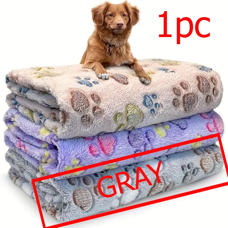 Comfortable Pet Towel Soft Warm Flannel Paw Print  Sleeping Cushion Blanket for Dog Cat Cozy Rest Bed Mat Household Pet Supplies
