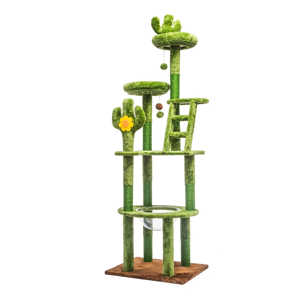 72in Cactus Cat Tree Tall Cat Tower for Indoor Cats W/Transparent Capsule,Sisal Scratching Posts,Plush Perches and Interactive Toys,Multi-Level Cat Activity Center Furniture for Kittens and Large Cats