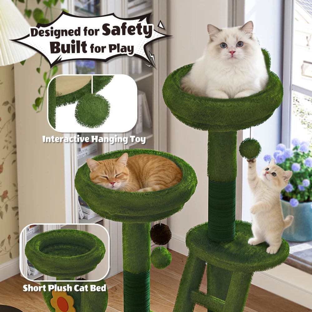 72in Cactus Cat Tree Tall Cat Tower for Indoor Cats W/Transparent Capsule,Sisal Scratching Posts,Plush Perches and Interactive Toys,Multi-Level Cat Activity Center Furniture for Kittens and Large Cats