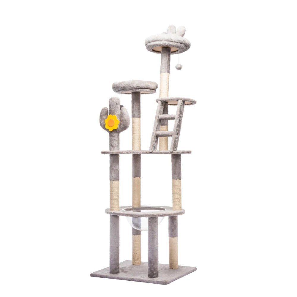 72in Cactus Cat Tree Tall Cat Tower for Indoor Cats W/Transparent Capsule,Sisal Scratching Posts,Plush Perches and Interactive Toys,Multi-Level Cat Activity Center Furniture for Kittens and Large Cats