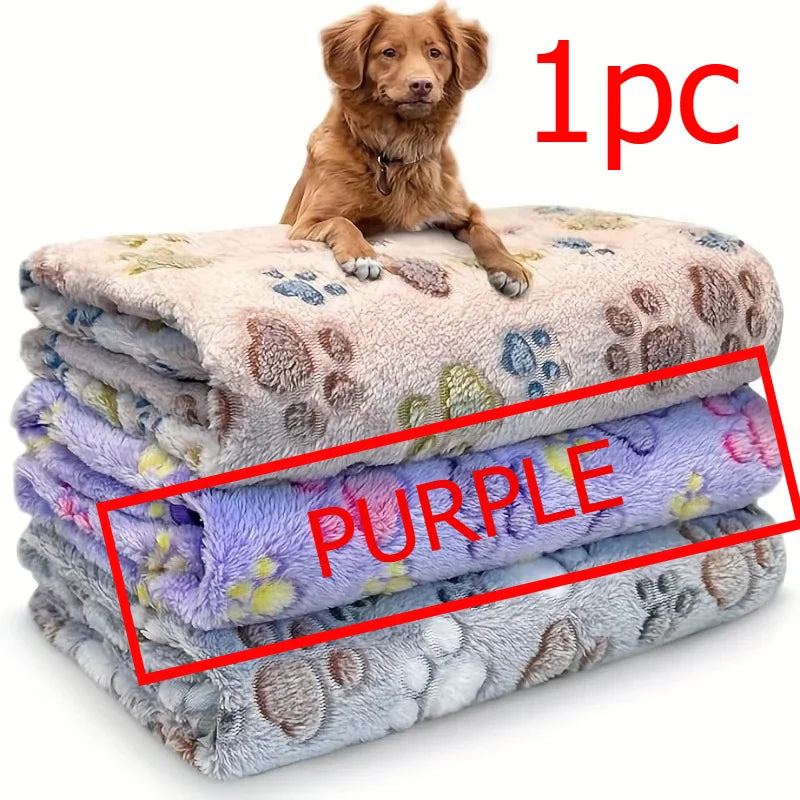 Comfortable Pet Towel Soft Warm Flannel Paw Print  Sleeping Cushion Blanket for Dog Cat Cozy Rest Bed Mat Household Pet Supplies