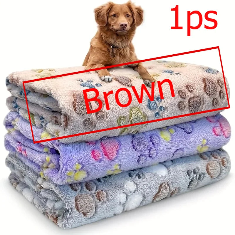 Comfortable Pet Towel Soft Warm Flannel Paw Print  Sleeping Cushion Blanket for Dog Cat Cozy Rest Bed Mat Household Pet Supplies