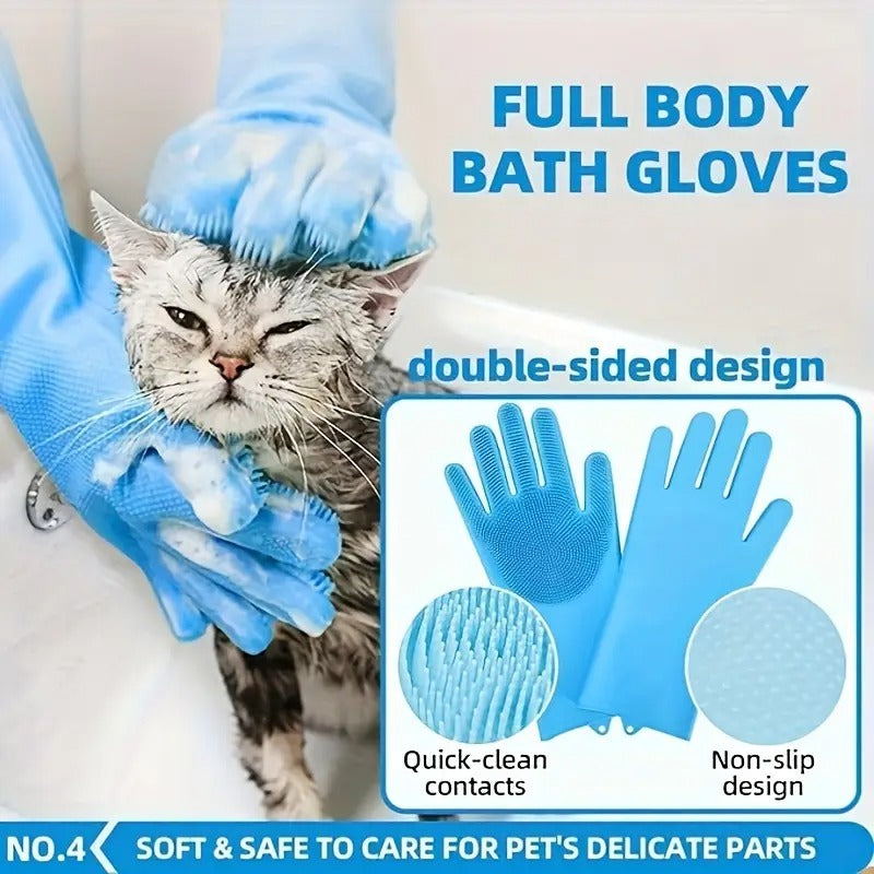 Dog Bath Brush Grooming Kit 6pcs with Gloves & Towel-3